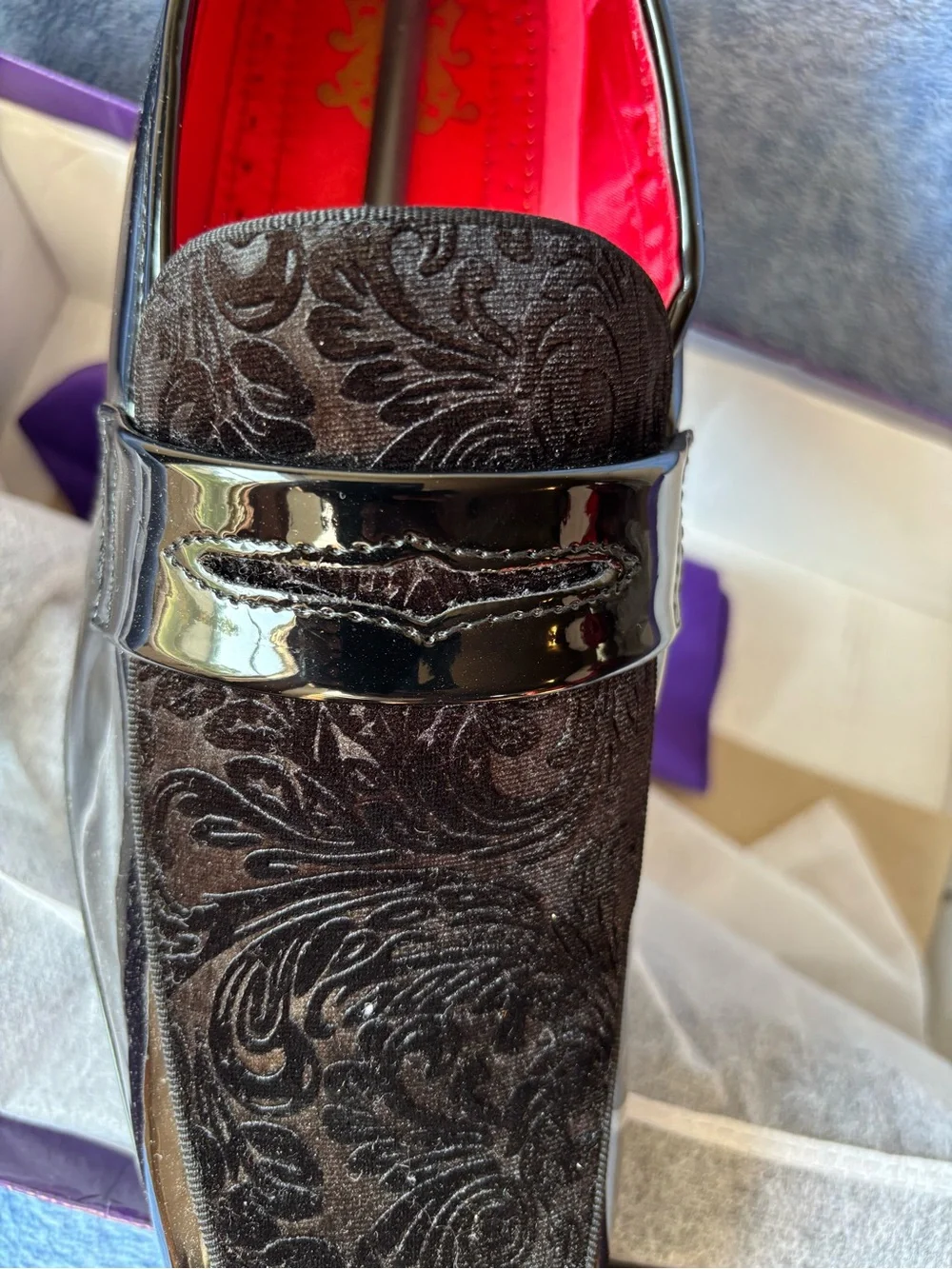 Men's Black Velvet & Patent Leather Dress Loafers